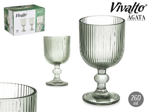 84914 COPO VIDRO VERDE RISCAS SET6 260ML AGATA