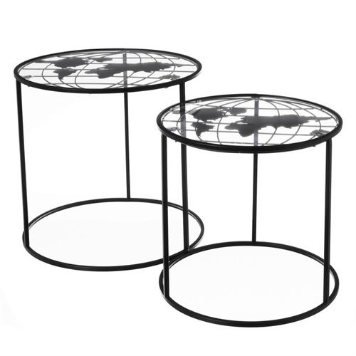 MESA METAL-CRISTAL PRETO SET2 45X45X45CM