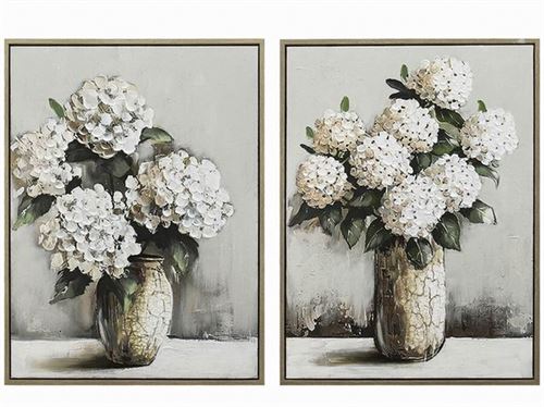 563787 TELA COM MOLDURA HORTÊNSIA PINTADA À MÃO 60X80X4CM 2 ST