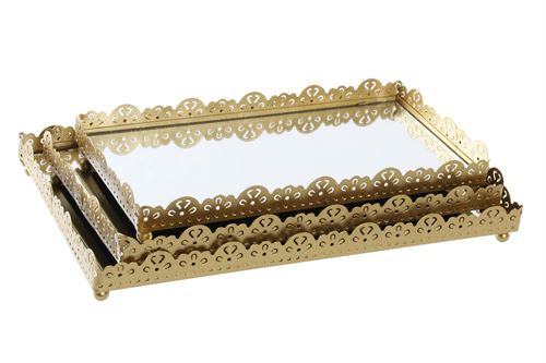 BD-191047 BANDEJA DECORAÇÃO SET 3 METAL ESPELHO 24X14X4