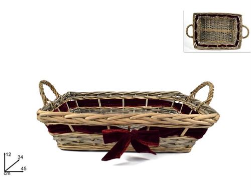 CESTA RETTANGOLARE GRIGIA C/FIOCCO BORDEAUX 45X34CM ART.HL9567B