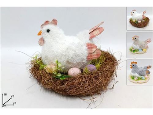 34137 GALINHA PELUCIA COM OVOS 23CM 3 CORES