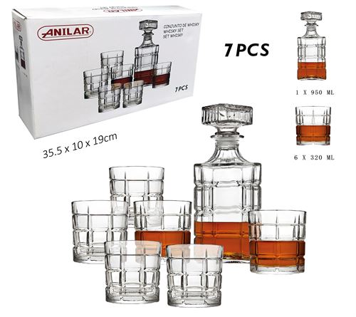 GARRAFA E 6 COPOS WHISKY VIDRO SET7