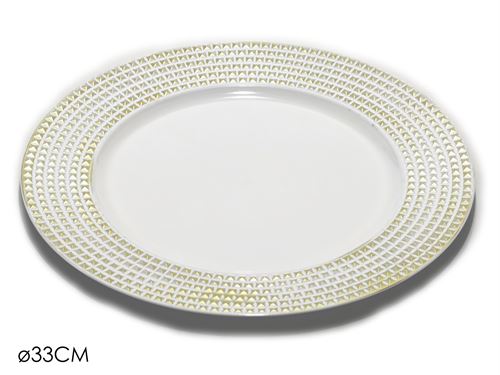 441682 PRATO MARCADOR BRANCO E OURO 33CM