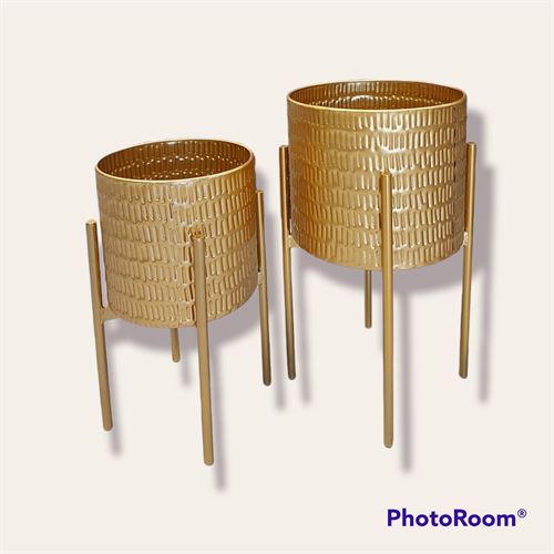 72509800 VASOS/2 DE METAL DOURADO 25*25*43/21*21*37CM