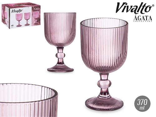 84919 CONJUNTO 6 COPOS RISCAS ROSA 370ML AGATA