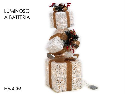 CONJUNTO 3 EMBRULHOS DECORATIVOS COM LUZ 26CM NATAL