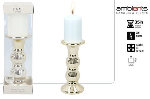 31860 PORTA VELAS OURO COM VELA 26CM