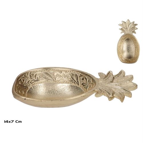 375229 BANDEJA DECORATIVA ABACAXI 14X7X2CM OURO