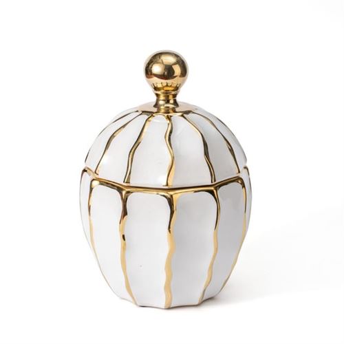 127030957 POTE CERAMICA BRANCO/DOURADO 16x16x21cm