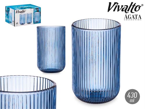 84927 COPO ALTO 430ML AZUL ESCURO RISCAS X6