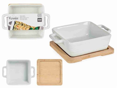 87384 BANDEJA QUADRADA C/BASE BAMBU 17X13X5CM