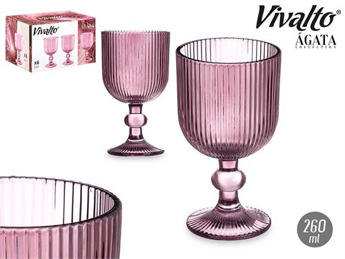 COPO VINHO 260ML ROSA RISCAS X6