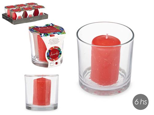 92427 VELA COM COPO VIDRO FRUTOS VERMELHOS 18H